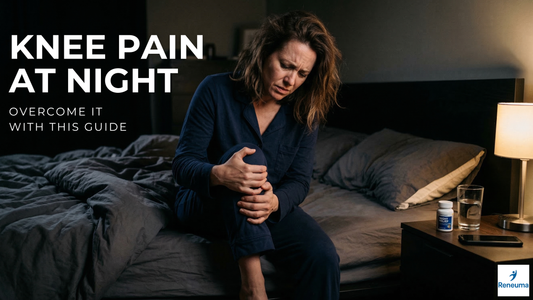 Knee Pain at Night Why It Happens and How to Finally Sleep Through It with a woman in bed holding her knee.